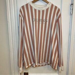 Guess | Oversized Long Sleeve Shirt - Pink and White ; Mens XL